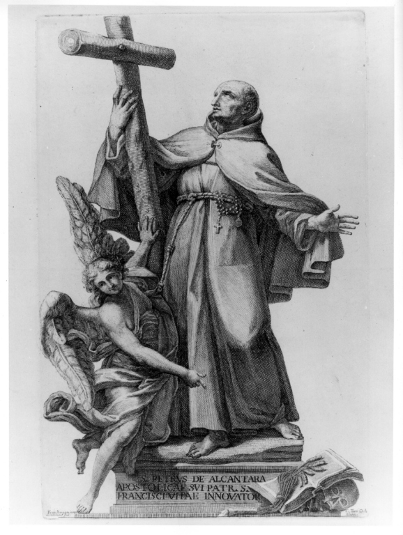 S. Petrus de Alcantara apostolicae.., San Pietro di Alcantara con angelo (stampa) di De Bergara Francisco, Tinti Camillo (seconda metà sec. XVIII)