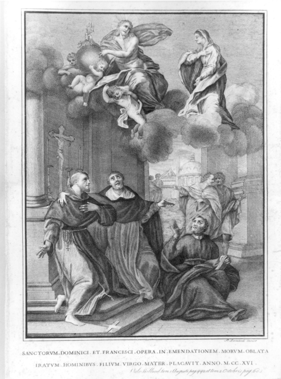 Apparzione della Madonna e di Gesù Cristo ai santi (stampa) di Bernardi Paolo (sec. XIX)