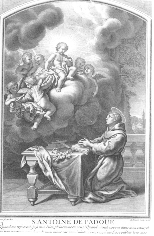 S.t Antoine de Padoue (...), Gesù Bambino appare a S. Antonio da Padova (stampa) di Brion Etienne, Ferri Ciro (sec. XVIII)