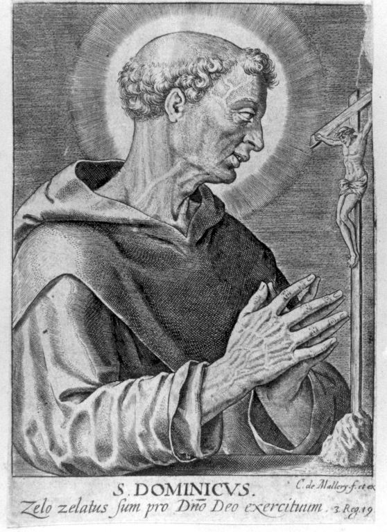 S. Dominicus, S. Domenico in preghiera (stampa) di Van Mallery Karel (sec. XVII)