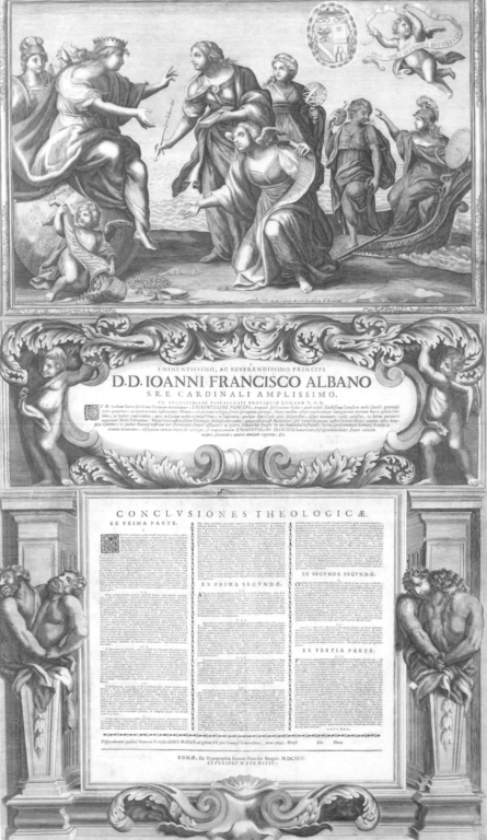 Conclusiones theologica ex prima (...), Tesi con scena allegorica (stampa) di Boizot Claude (sec. XVII)