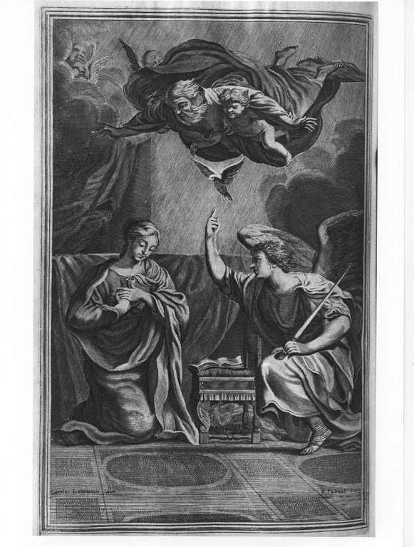 Annunciazione (stampa, elemento d'insieme) di Thiboust Benoit (attribuito), Lovanio Carlo (attribuito) (sec. XVII)