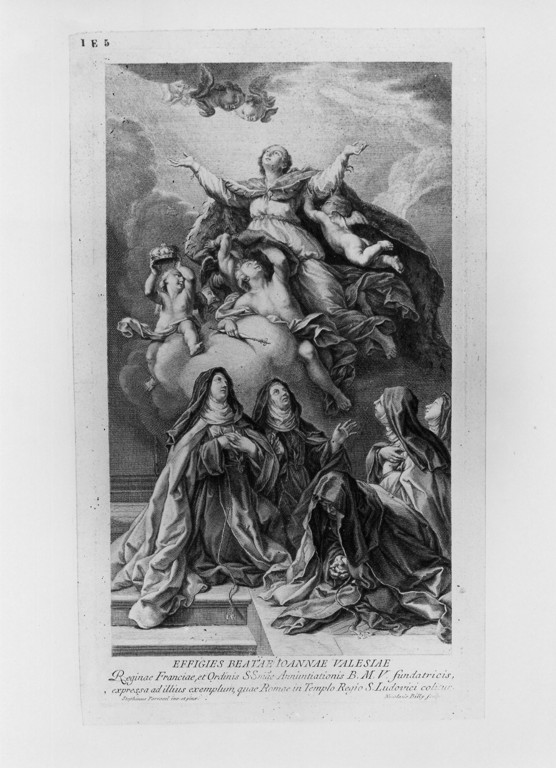 Gloria della Beata Giovanna di Valois regina di Francia (stampa) di Parrocel Stefano detto Romano (attribuito), Billy Nicola (attribuito) (sec. XVIII)
