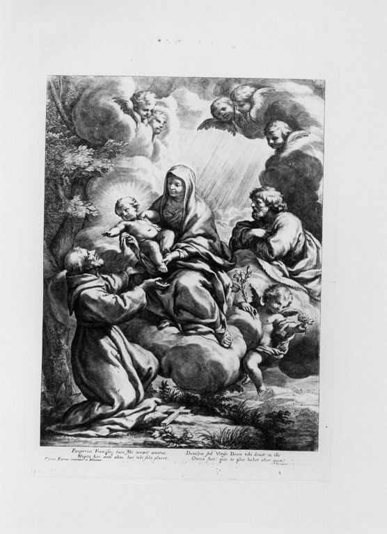 Sacra Famiglia con San Francesco (stampa) di Ferri Ciro (attribuito), Blomaert C (attribuito) (sec. XVII)