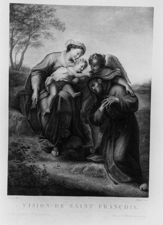 Madonna col Bambino e San Francesco d'Assisi (stampa) di Carracci Annibale (attribuito), Disfard (attribuito), Jean (attribuito) (prima metà sec. XIX)