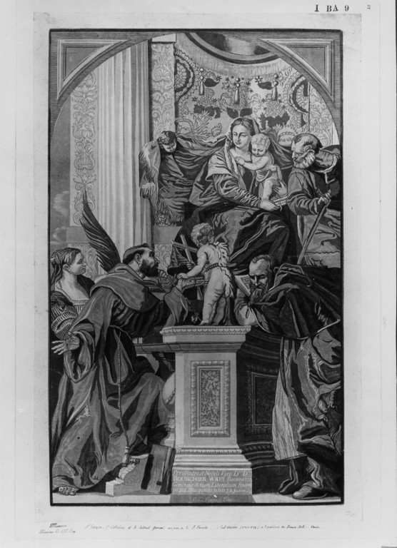 Madonna in trono e Santi (stampa) di Jackson John Baptist (attribuito), Caliari Paolo detto Paolo Veronese (attribuito) (sec. XIX)
