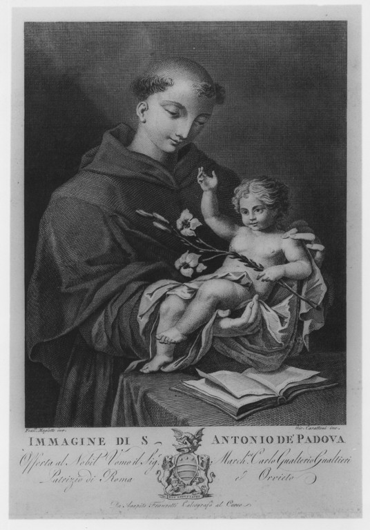 Sant'Antonio da Padova (stampa) di Magiotto Francesco (attribuito), Carattoni Girolamo (attribuito) (inizio sec. XIX)