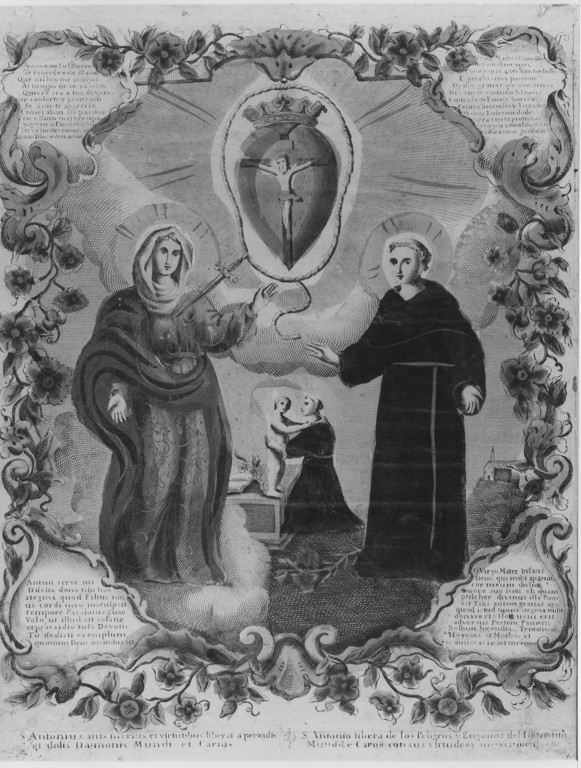 Sant'Antonio da Padova e Maria Vergine (stampa) - ambito spagnolo (sec. XVIII)