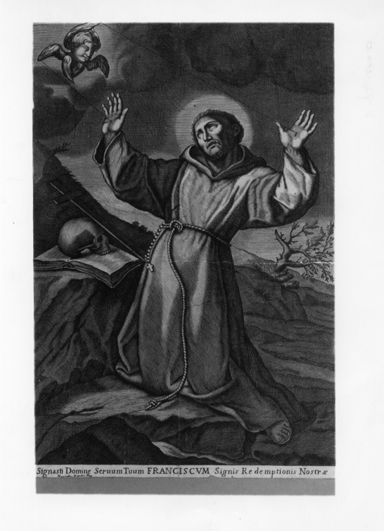 San Francesco d'Assisi riceve le stimmate (stampa) di Nolin Jean Baptiste (attribuito), Brandi Giacinto (attribuito) (sec. XVII)
