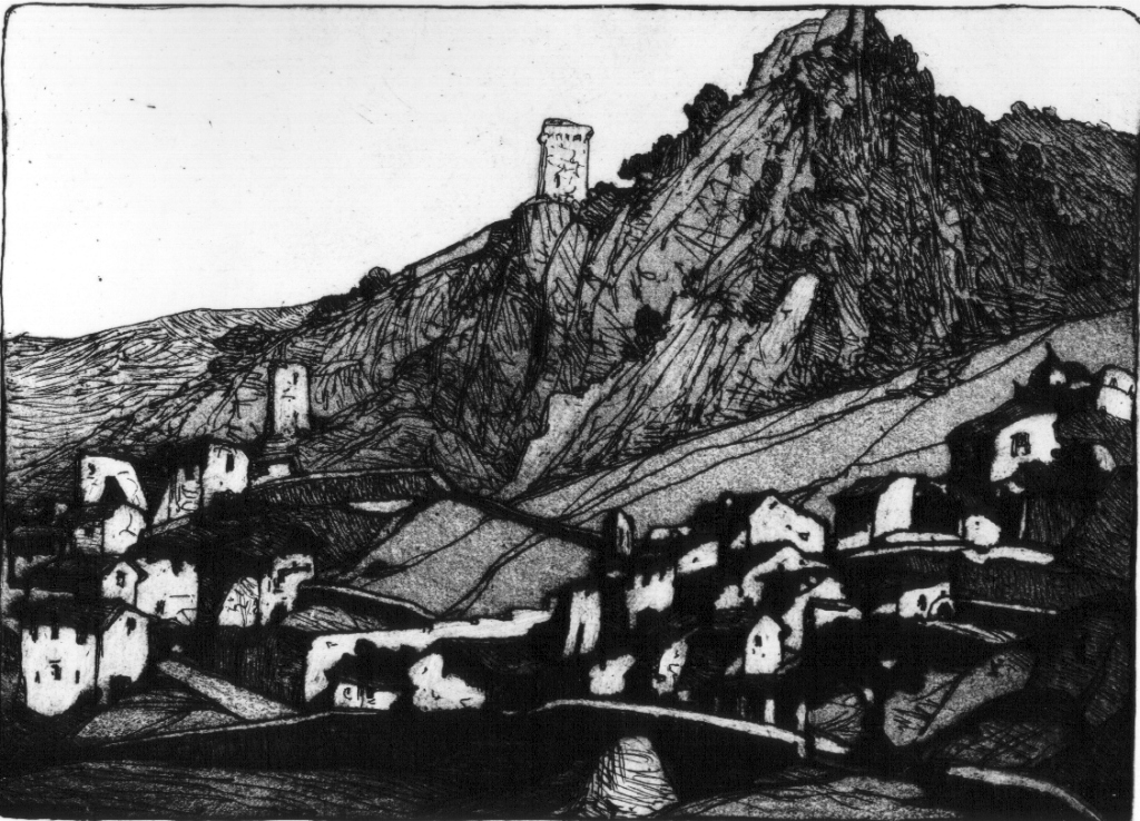 paesaggio (stampa) di Calcagnadoro Antonino (sec. XX)