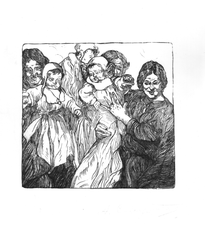 Le balie, madri con bambini (stampa) di Calcagnadoro Antonino (secondo quarto sec. XX)