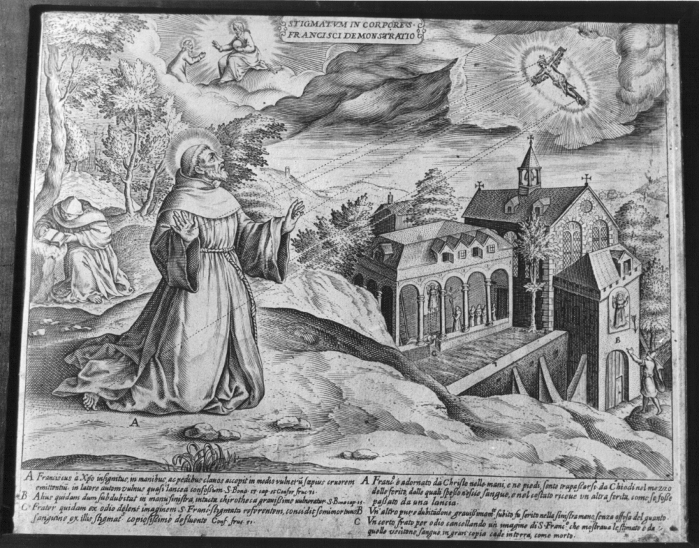 San Francesco d'Assisi riceve le stimmate (stampa) di Losi Carlo - ambito laziale, ambito laziale (fine/inizio secc. XVI/ XVII, sec. XVIII)