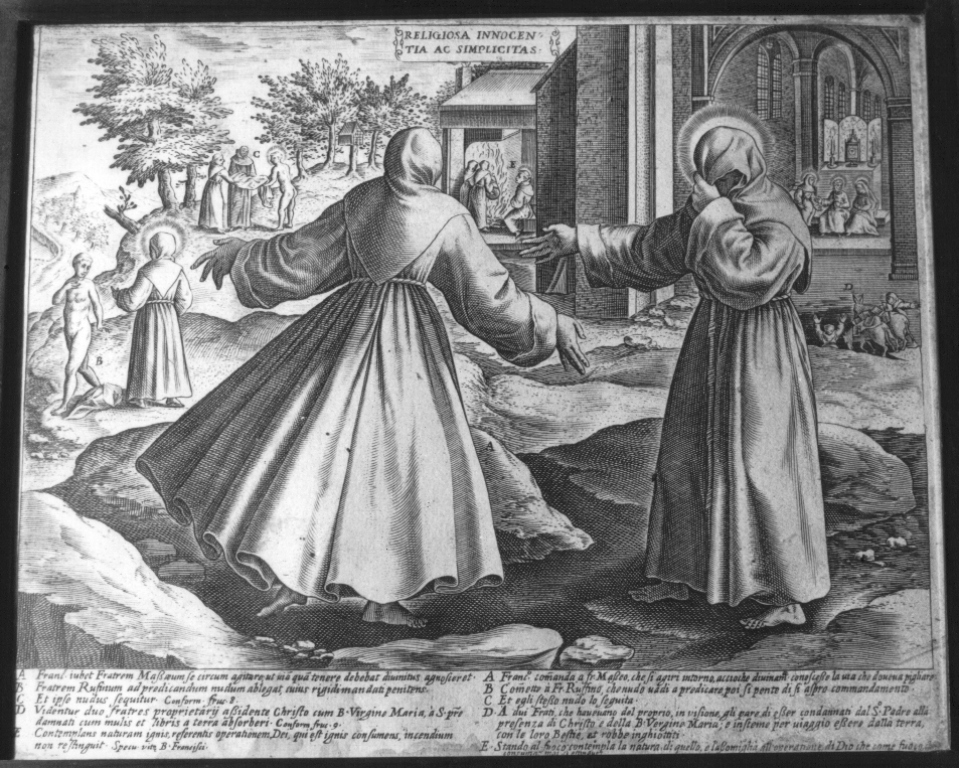 San Francesco d'Assisi comanda a frate Matteo di girarsi per scegliere la strada (stampa) di Losi Carlo - ambito laziale, ambito laziale (fine/inizio secc. XVI/ XVII, sec. XVIII)