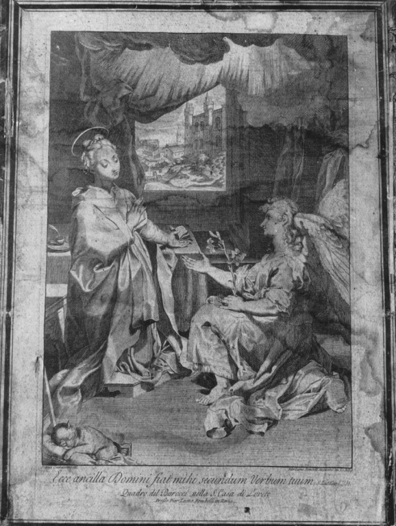 Annunciazione (stampa) di Bombelli Pietro Leone, Fiori Barocci detto Federico Barocci, Camuccini Pietro (sec. XVIII)