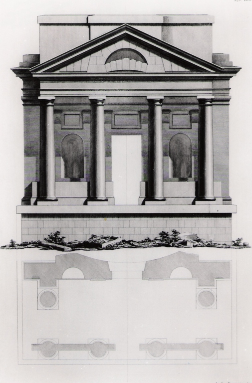 pianta ed alzato di un tempio di ordine tuscanico (stampa) di Piranesi Giovanni Battista (prima metà sec. XX)