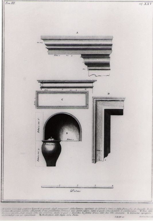 ornamenti della camera sepolcrale de' Liberti e Servi della famiglia di Augusto (stampa) di Rossi Girolamo, Buonamici Antonio (prima metà sec. XX)