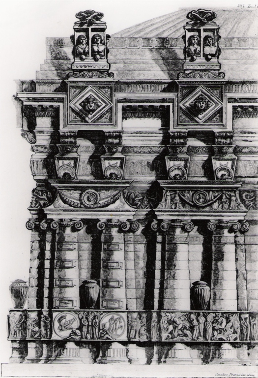ricostruzione ideale di una architettura di ordine ionico (stampa) di Piranesi Giovanni Battista (prima metà sec. XX)