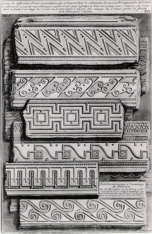 studio di fregi etruschi a Corneto (stampa) di Piranesi Giovanni Battista (prima metà sec. XX)