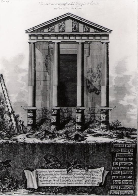 ricostruzione del tempio di Ercole (stampa) di Piranesi Giovanni Battista (prima metà sec. XX)