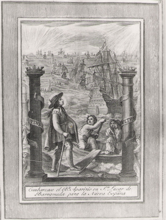 embarcase el b.to Aparizio en S.n Lucar de Barrameda para la Nueva Espana, storie della vita del beato Sebastiano di Aparicio (stampa, serie) di Bombelli Pietro Leone (seconda metà sec. XVIII)