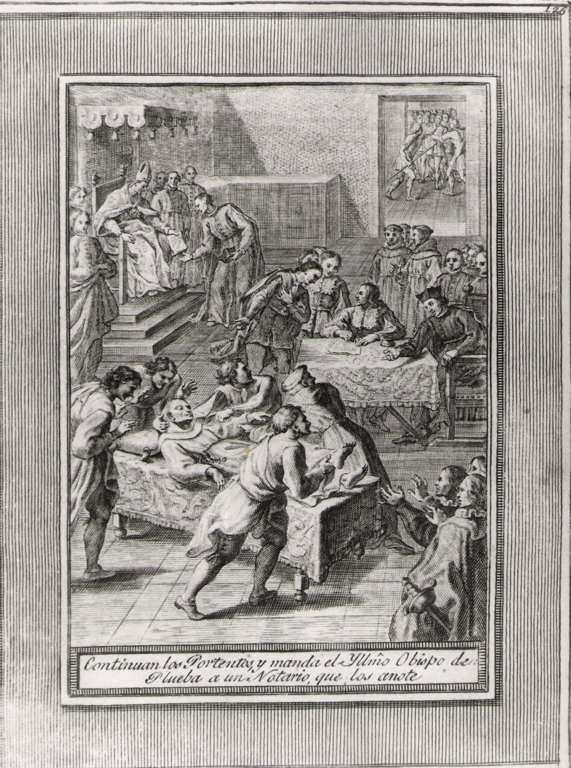 continuan los portentos y manda el ill.mo Obispo.., miracoli del corpo del beato Sebastiano di Aparicio (stampa, serie) di Bombelli Pietro Leone (seconda metà sec. XVIII)
