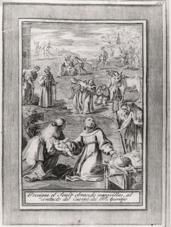 prosiegue el senor obrando maravillas, al.., miracoli del corpo del beato Sebastiano di Aparicio (stampa, serie) di Bombelli Pietro Leone (seconda metà sec. XVIII)