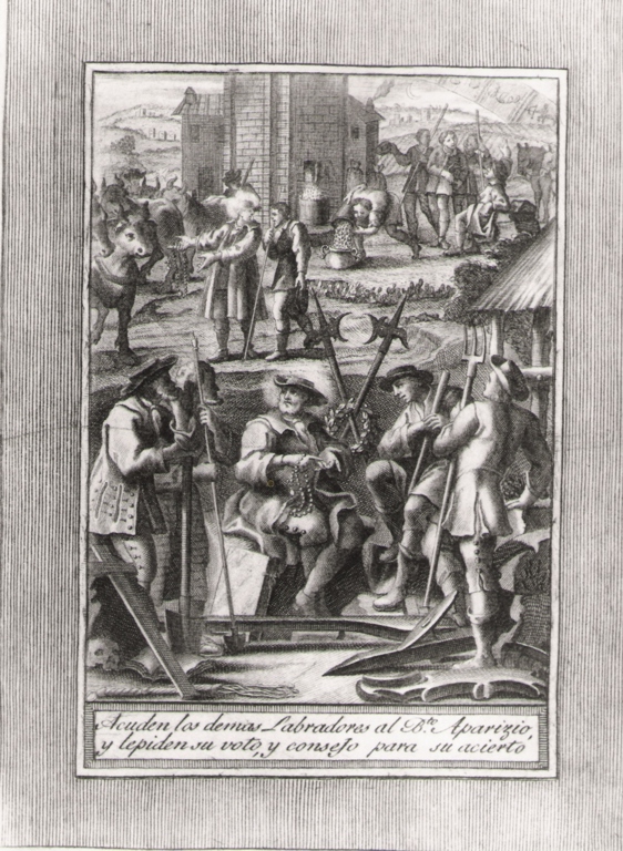 acuden los demos labradores.., storie della vita del beato Sebastiano di Aparicio (stampa, serie) di Bombelli Pietro Leone (seconda metà sec. XVIII)