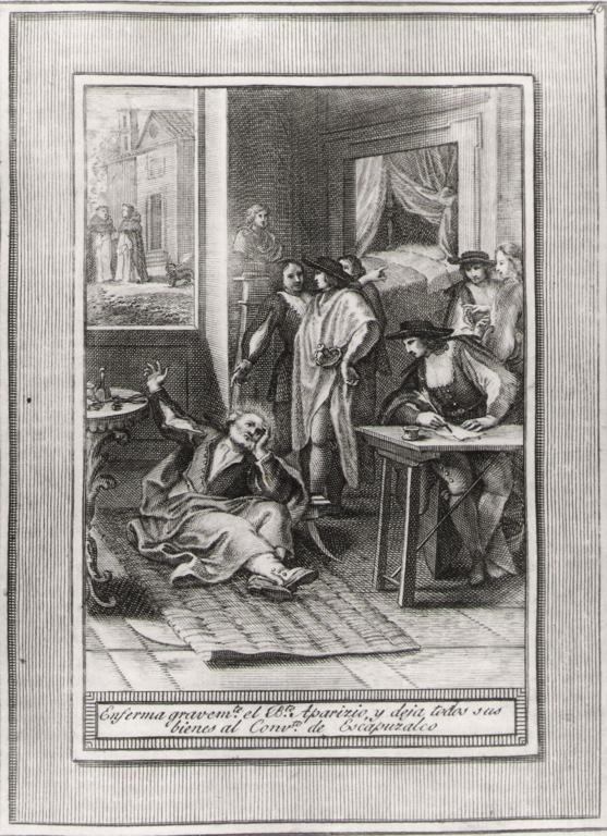 enferma gravem.te el b.to Aparizio.., storie della vita del beato Sebastiano di Aparicio (stampa, serie) di Bombelli Pietro Leone (seconda metà sec. XVIII)