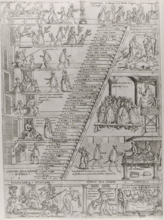 stazioni delle chiesa di Roma, stazioni quaresimali (stampa smarginata) di Ricci Marco (fine sec. XVII)