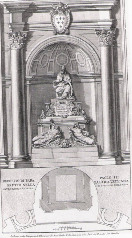 deposito di papa Paolo III eretto nella basilica vaticana, monumento funebre di papa Paolo III (stampa) di Della Porta Guglielmo (prima metà sec. XVIII)