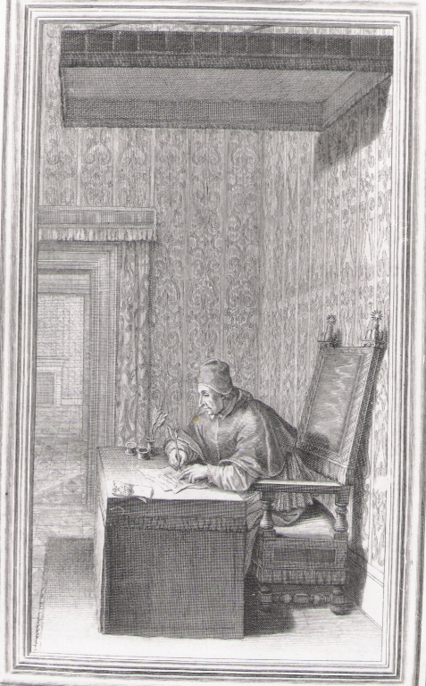 papa Clemente XI che scrive, papa Clemente XI che scrive (stampa) di Ghezzi Pier Leone, Frezza Giovanni Gerolamo (prima metà sec. XVIII)