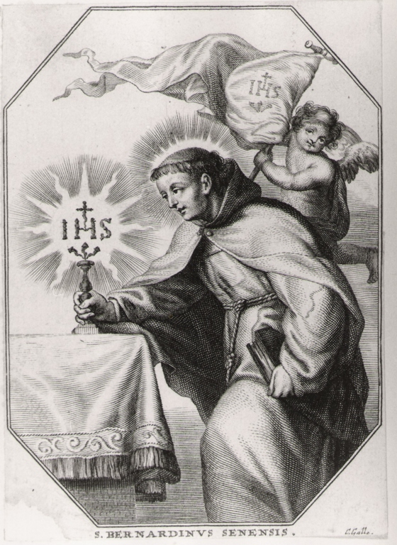 S. Bernardinus, San Bernardino (stampa) di Neefs Jacobus, Fruytiers Philip (sec. XVII)