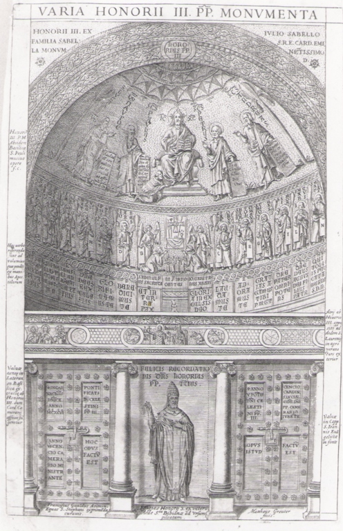 varia honorii III pp. monumenta, abside di San Paolo fuori le mura (stampa) di Greuther Matthaus (inizio sec. XVII)