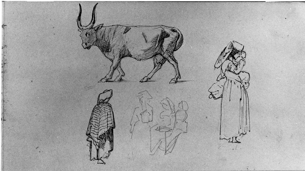 mucca e figure femminili (disegno) di Joris Pio (sec. XIX)