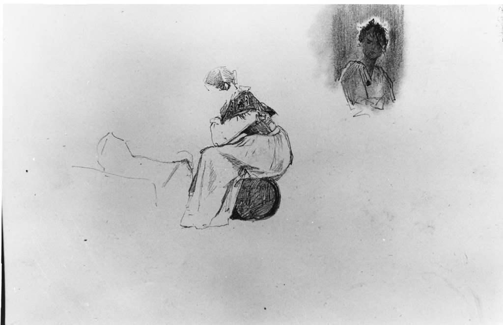 busto di giovanetta; donna seduta (disegno) di Joris Pio (sec. XIX)