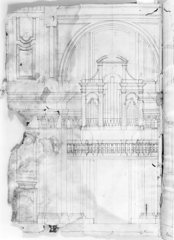 prospetto di parete interna con organo (disegno) di Derizet Antoine (sec. XVIII)