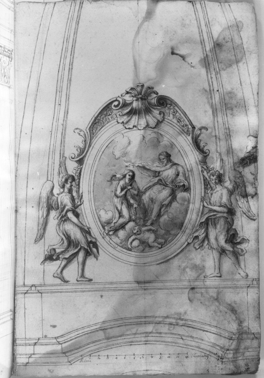 medaglione sorretto da angeli (disegno) di Derizet Antoine (sec. XVIII)