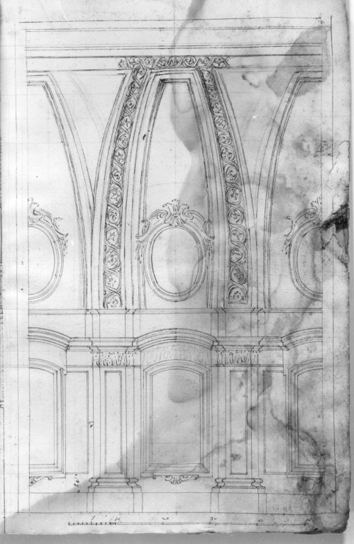prospetto parziale di tamburo e cupola (disegno) di Derizet Antoine (sec. XVIII)