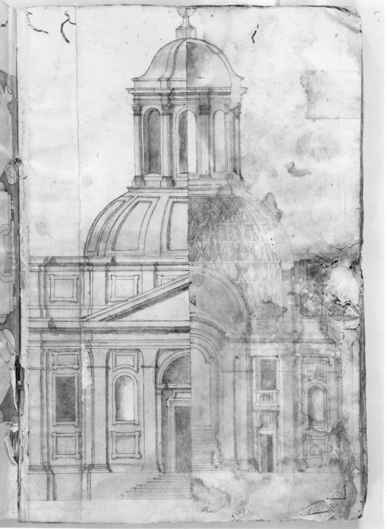 prospetto e spaccato di edificio chiesastico (disegno) di Derizet Antoine (sec. XVIII)