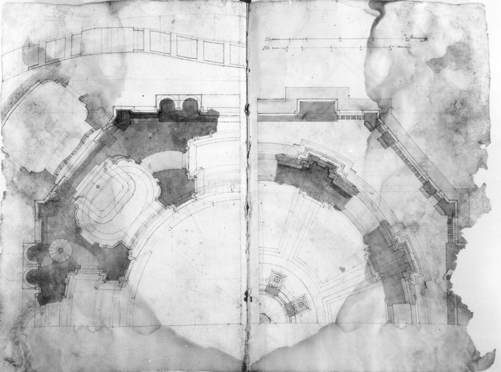 pianta e sezione parziale di edificio chiesastico (disegno) di Derizet Antoine (sec. XVIII)