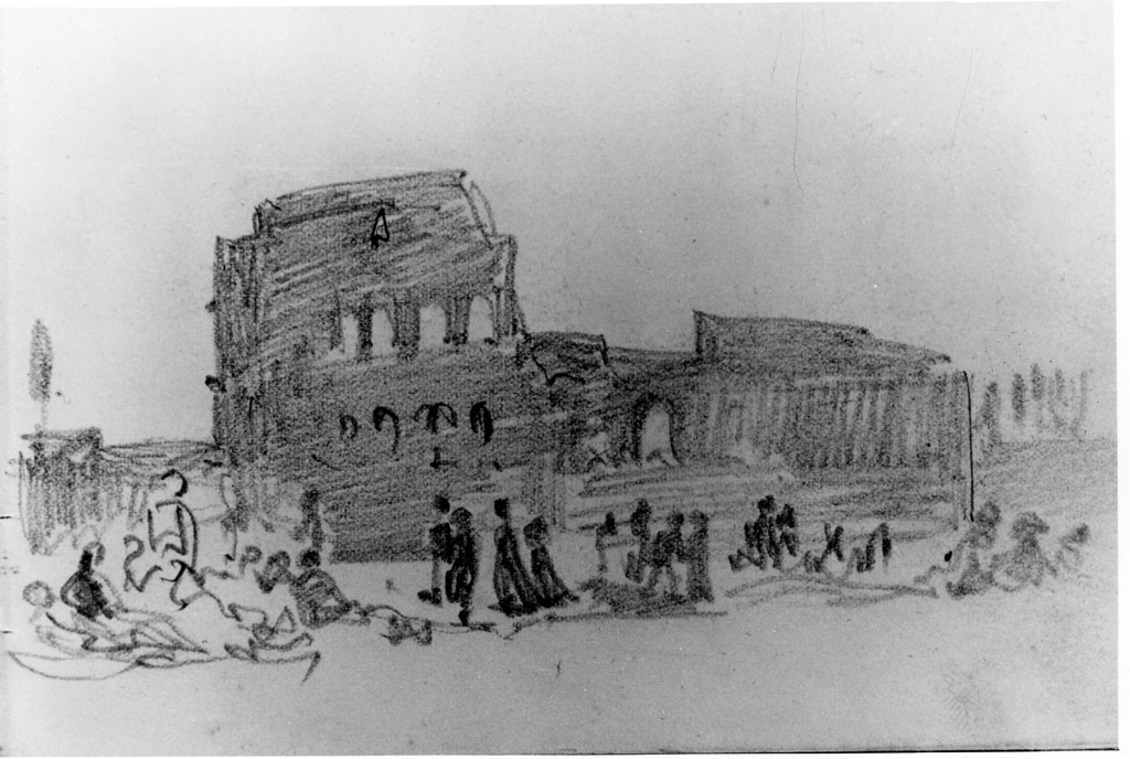 veduta del Colosseo a Roma (disegno) di Joris Pio (sec. XIX)