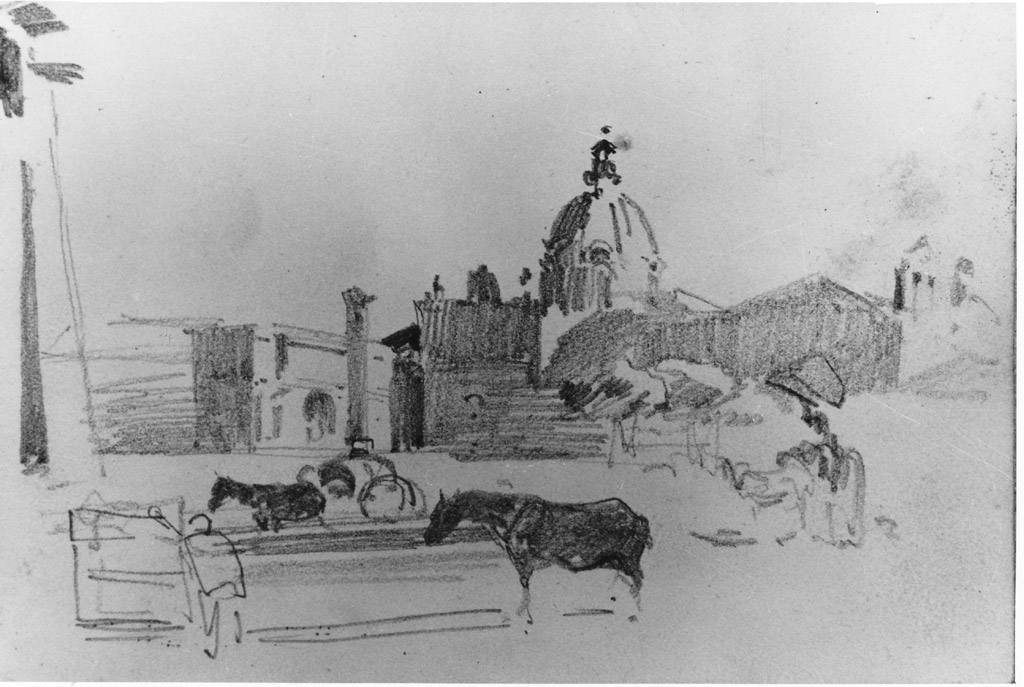 veduta di Campo Vaccino a Roma (disegno) di Joris Pio (sec. XIX)