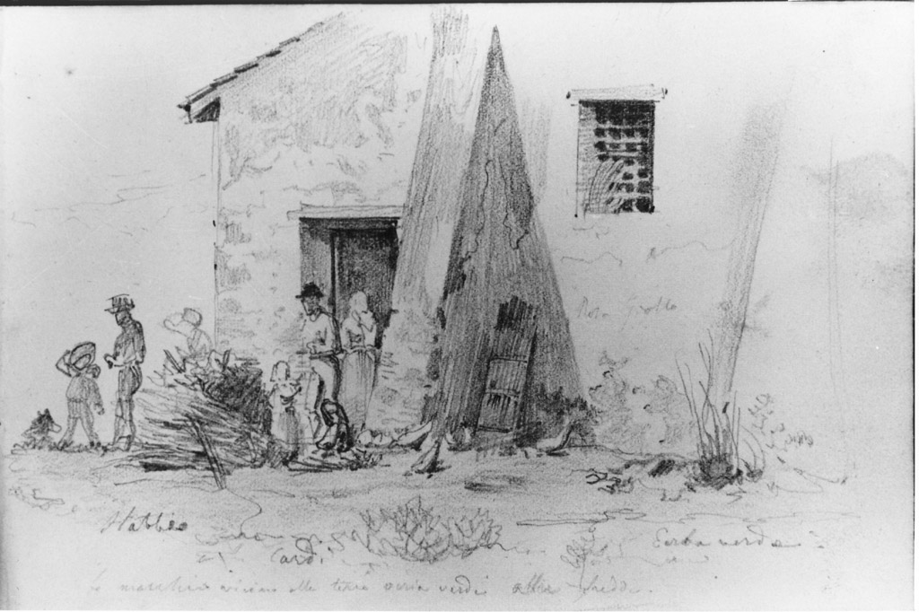 casa rurale con figure a Stabbia (disegno) di Joris Pio (sec. XIX)