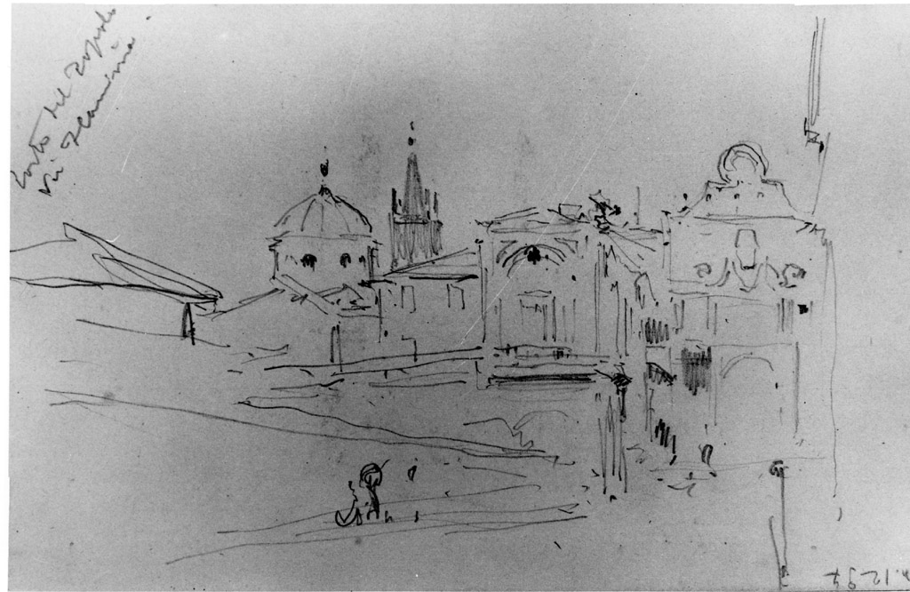 veduta di Porta del Popolo a Roma (disegno) di Joris Pio (sec. XIX)
