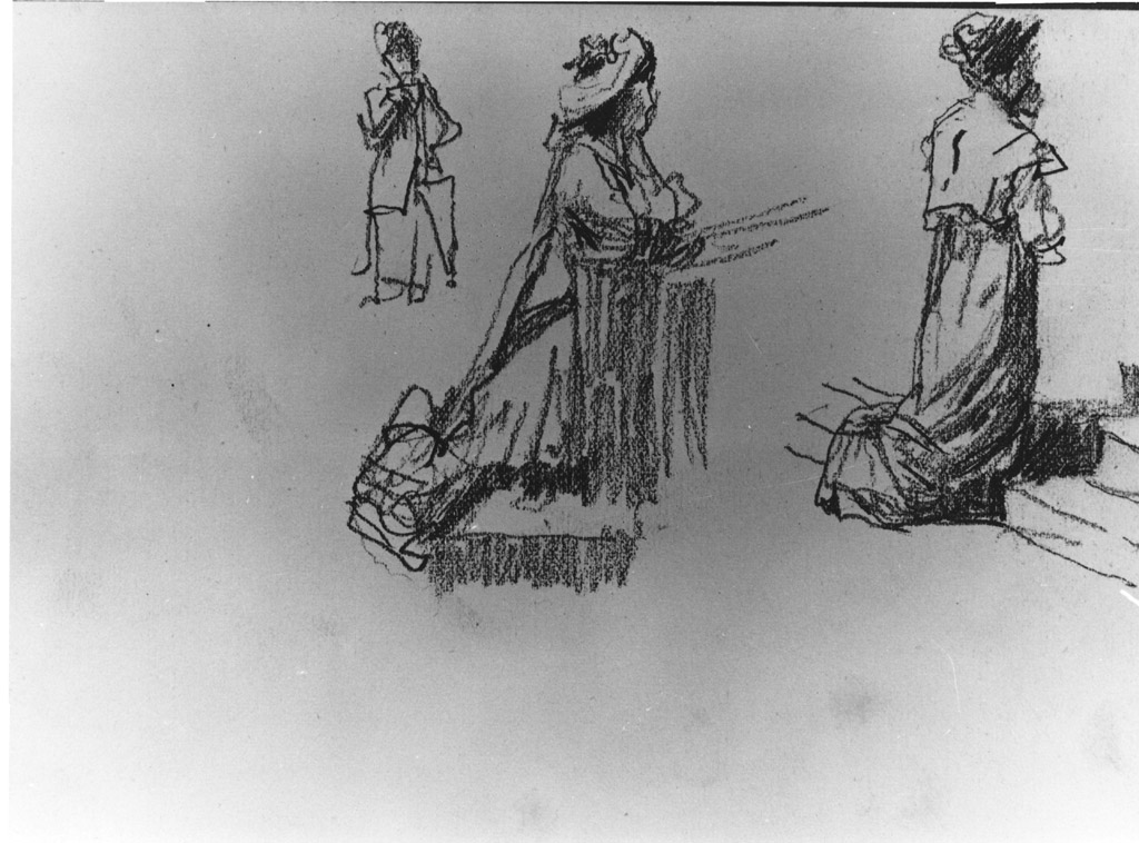 figure femminili inginocchiate (disegno) di Joris Pio (sec. XX)