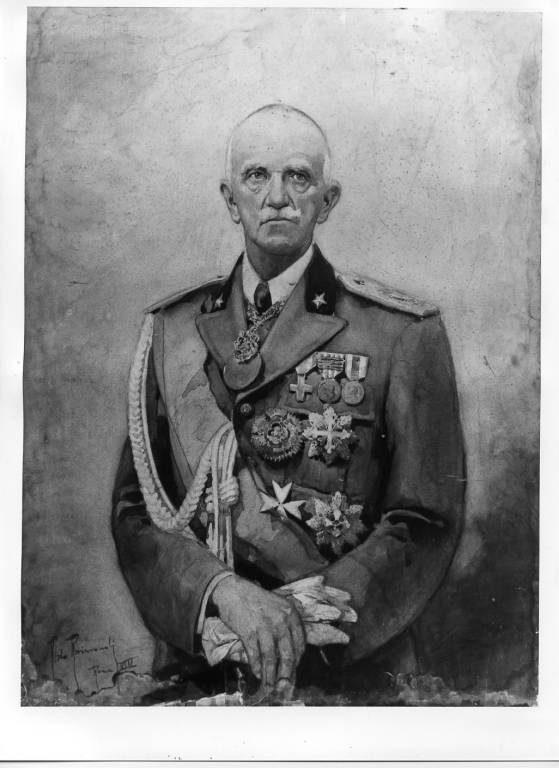 Vittorio Emanuele III, ritratto d'uomo (disegno, serie) di Raimondi Aldo (sec. XX)