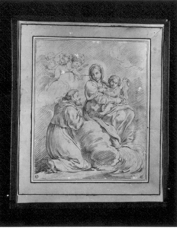San Francesco che adore il Bambino (disegno) - ambito emiliano (sec. XVII)