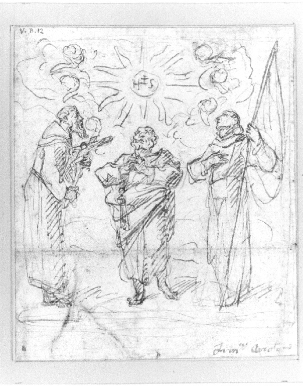 San Pietro tra San Francesco e San Giovanni da Capistrano (disegno) di Parolini Francesco (sec. XVIII)