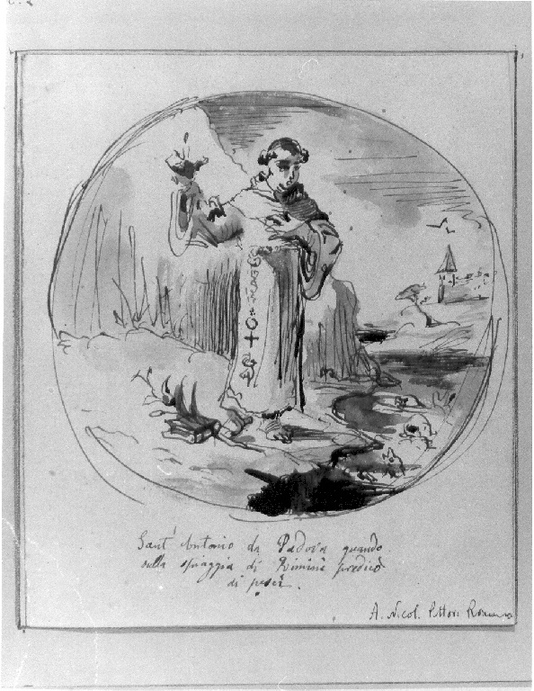 Sant'Antonio da Padova predica ai pesci (disegno) di Nicoli A (fine sec. XIX)