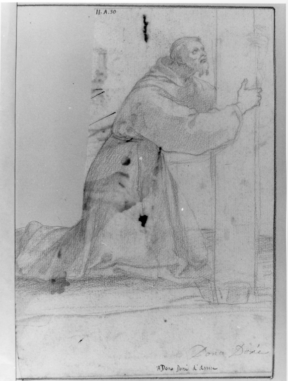 San Francesco d'Assis abbraccia la croce (disegno) di Doni Adone detto Dono dei Doni (sec. XVI)